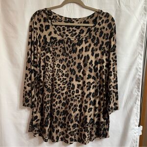 JM Collection Animal Print Long Sleeve Top Flare Cheetah Casual  *READ*